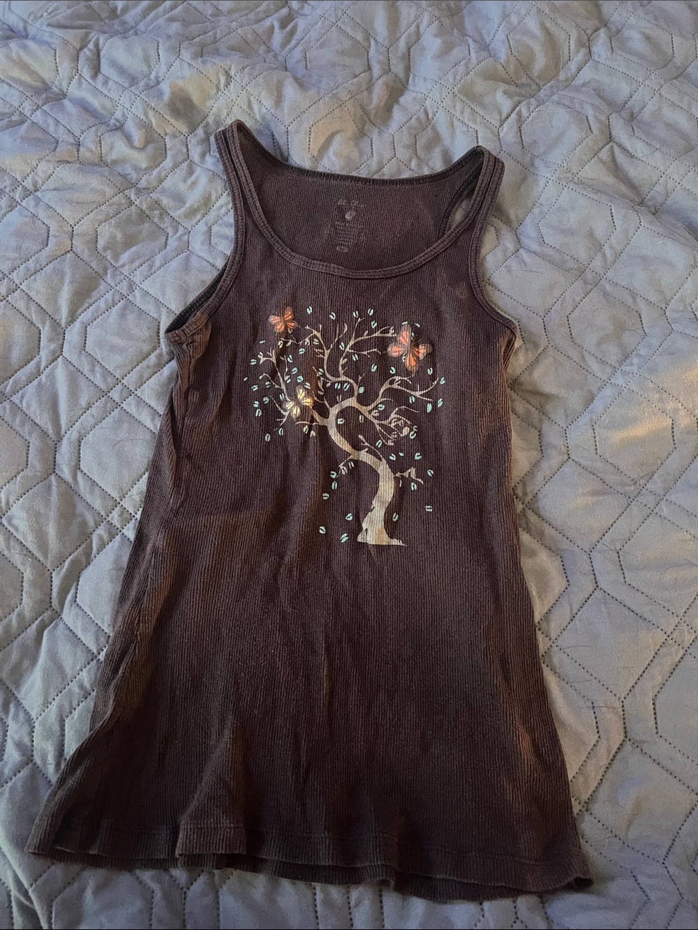 Brown Women’s Tank Top with Tree & Floral Graphic